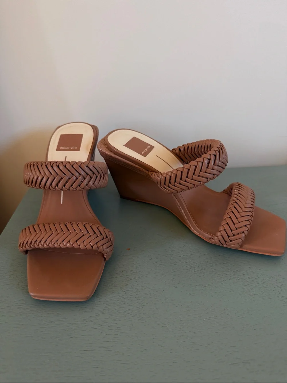 Dolce Vita Cognac Braided Two-Strap Wedge Sandals